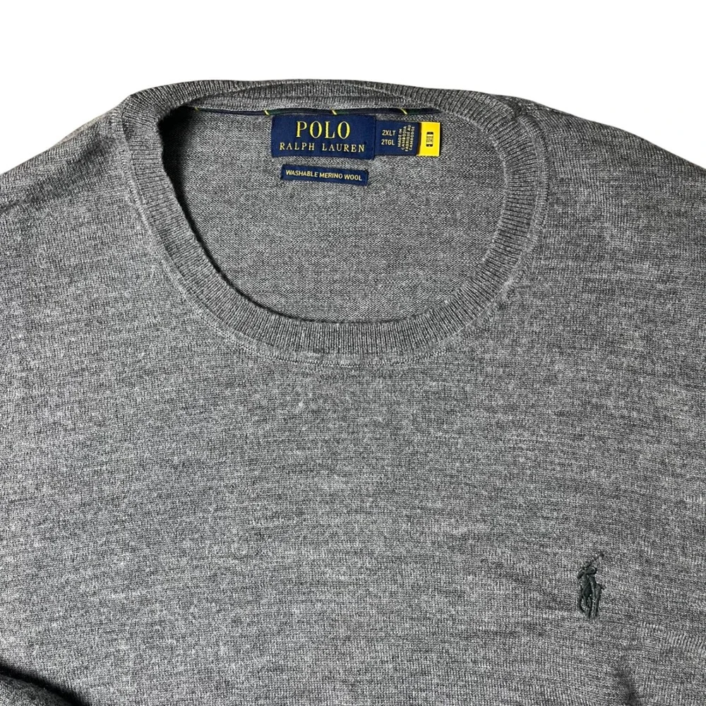Polo Ralph Lauren Sweater Mens 2XLT Grey Washable Merino Wool Crew Neck Pony - Picture 2 of 7